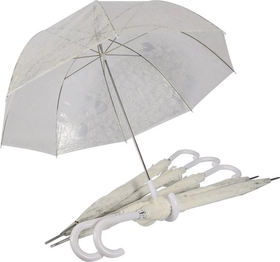 Romantische Doorzichtige Trouwparaplu's - Set van 6 - Perfect voor Bruiloften - Transparante Paraplu met Hartjes | Windproof | 98cm Diameter
