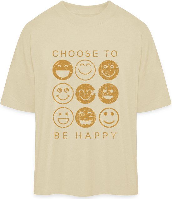 T Shirt Heren Dames - Kies Er Voor Gelukkig Te Zijn - Smileys - Beige - L