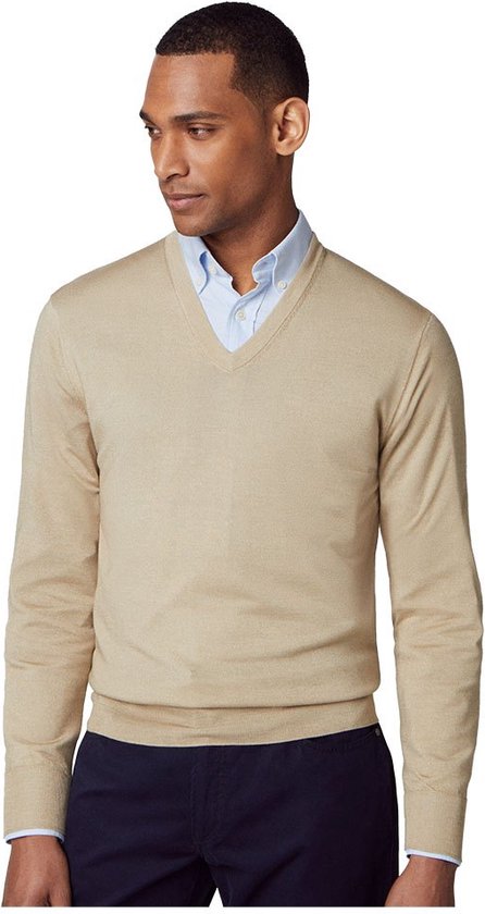 Hackett Merino Silk V-hals Sweater Beige S Man