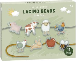 foto van Little Dutch houten rijgkralen Little Farm - Leer rijgen - educatief speelgoed