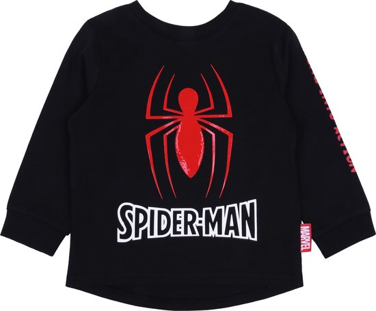 Zwarte jongensblouse met rubberen Spiderman-print