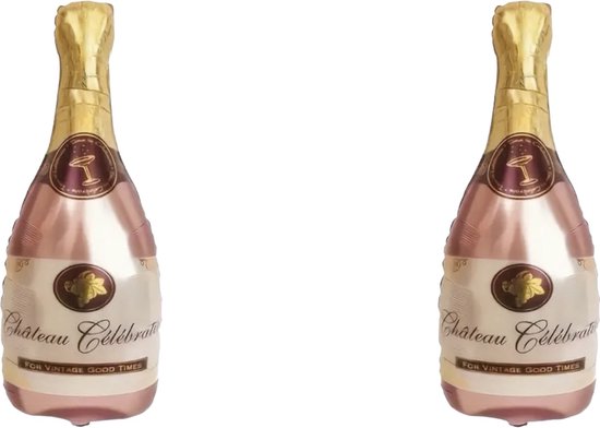 Folie Ballon Chateau Celebration Flessen 2 Stuks (Roze / Goudkleurig ) 84 x 42 cm