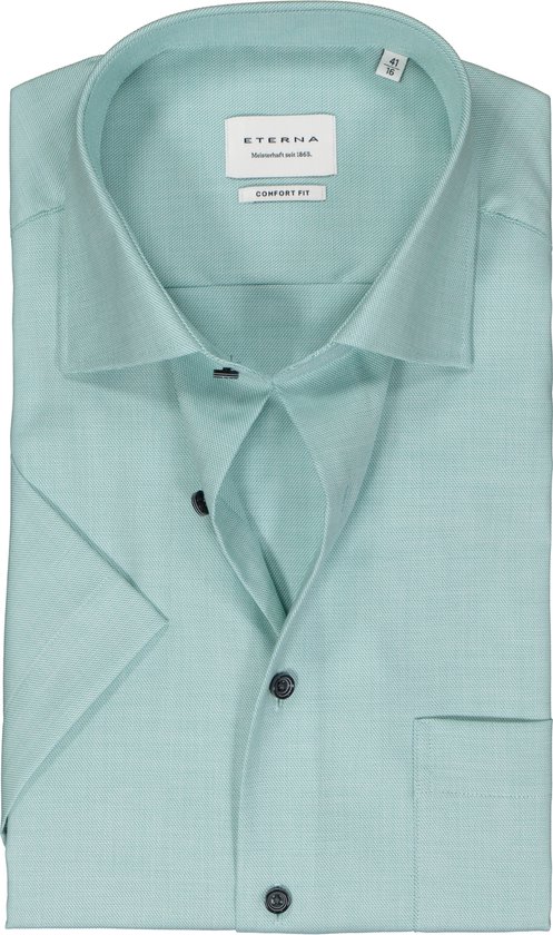 ETERNA comfort fit overhemd korte mouw - twill - groen - Strijkvrij - Boordmaat: 48