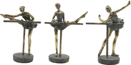 Figurines décoratives Home ESPRIT Danseuse de Ballet Grijs Doré 14 x 8 x 20 cm (3 Pièces)