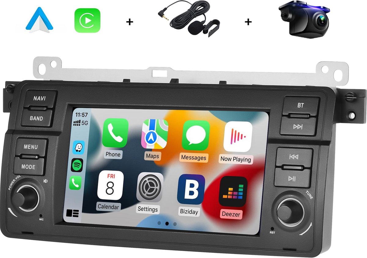 Boscer® Autoradio - Geschikt voor BMW 3-Serie E46 1998-2006 - Apple Carplay & Android Auto (Draadloos) - Android 12 - 2+32GB - 7 Inch HD Touchscreen - Navigatiesysteem - AHD Achteruitrijcamera & Microfoon