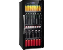 Klarstein Drankkoeler minikoelkast met glazen deur, minikoelkast voor op de kamer, kleine met verstelbare schappen, kleine koelkast van 242 liter, stille koelkast voor binnen en buiten - Drankkoelkast Drankenkoelkast - Touch Display - RVS