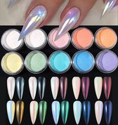 GUAPÀ® Chrome Glitter Poeders Nagels | Spiegel & Chrome Nail Art Poeders | 10 Holografische Glitters Nagels | Spiegel en pigment poeders | Chrome Nagels | 10 stuks diverse kleuren nagelpoeders