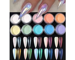 GUAPÀ® Chrome Glitter Poeders Nagels | Spiegel & Chrome Nail Art Poeders | 10 Holografische Glitters Nagels | Spiegel en pigment poeders | Chrome Nagels | 10 stuks diverse kleuren nagelpoeders