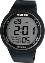 Xonix GJB-A06 - Horloge - Digitaal - Heren - Mannen - Rond - Siliconen band - ABS - Cijfers - Achtergrondverlichting - Alarm - Start-Stop - Chronograaf - Tweede tijdzone - Waterdicht - 10 ATM - Zwart
