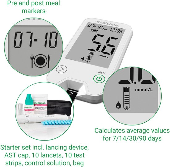 Medisana Meditouch2 Startpakket - mmol/L (versie voor Nederland) - Bloedsuikermeter - Medisana