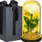 Springos Eeuwige Roos - Geschenkbloem - LED - Decoratie - In Glas - Wit - 21 cm