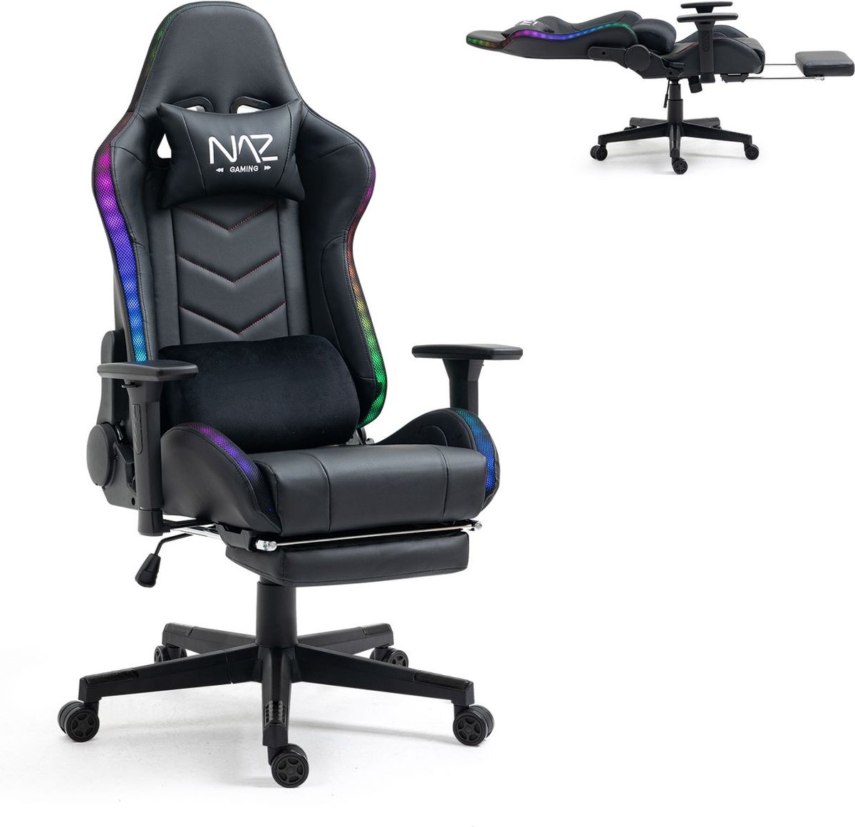GTI Naz Pro Led - Gamingstoel - Gaming stoel - Gamestoel - Ergonomisch - Voetensteun - Ligstand - Stoel met led verlichting -