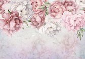Pioenrozen - Aquarel - Bloemen - Roze/Wit - Fotobehang - Vliesbehang - 460 x 300 cm