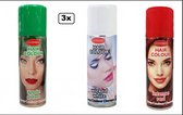 3x Haarspray groen/wit/rood 125 ml - Word bezorgd in doos ivm beschadiging - Italie Festival thema feest carnaval haar kleurspray party EK voetbal