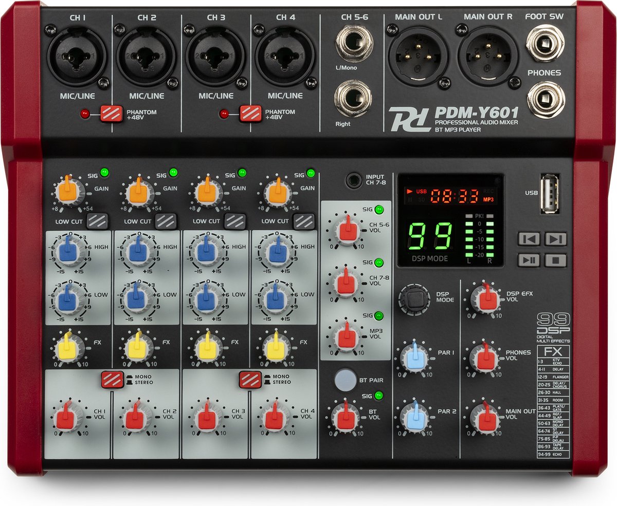 Power Dynamics PDM-Y601 mixer - 6 kanaals mengpaneel met Bluetooth