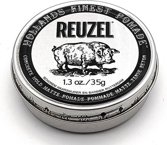 Reuzel Concrete Hold Matte Pomade 35g blikje met een afbeelding van een varken.