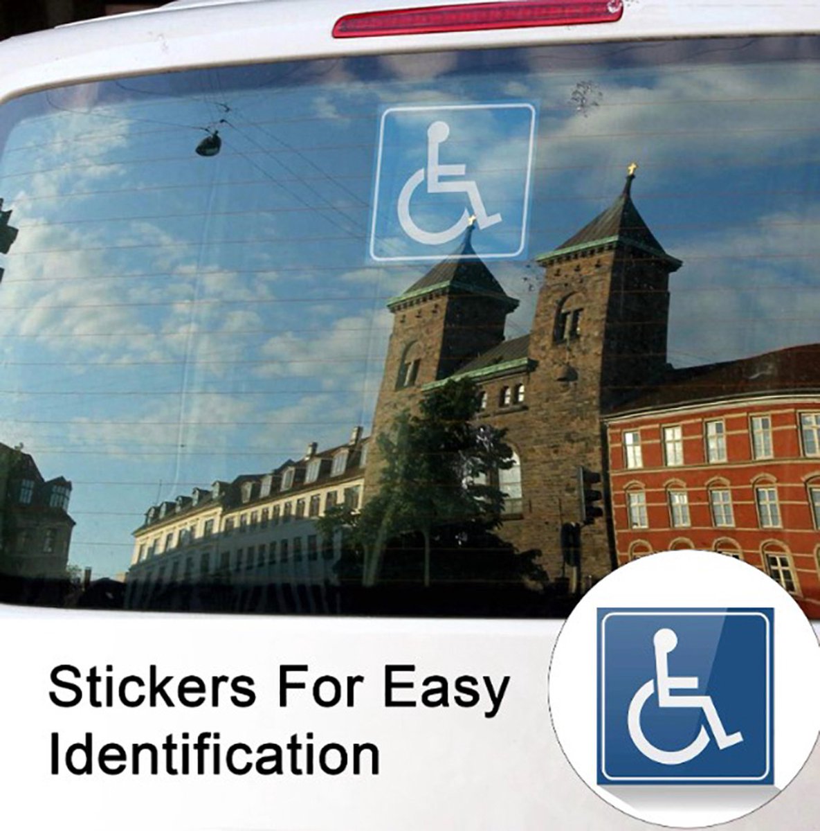 Goedkoopste Gehandicapten sticker met rolstoel - blauw - Minder valide autosticker - 15x15CM