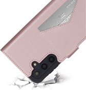 Étui Mobiparts adapté pour Samsung Galaxy A55 - Étui portefeuille/livre - Cuir Eco - Fermeture magnétique - Compartiments de rangement - Rose