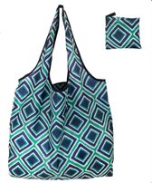 boodschappentas opvouwbaar en herbruikbaar, shopper blue green check