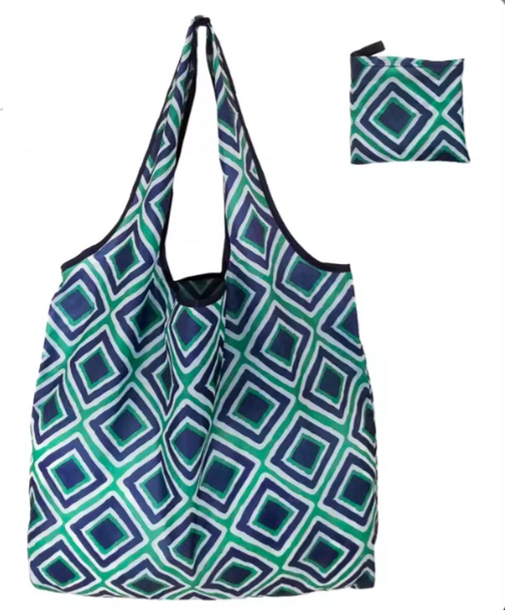 Opvouwbare Polyester Boodschappentas shopper 40x60 cm – Duurzame Herbruikbare Tas Lichtgewicht Met Print in Etui dessin green check — cadeau in Cadeau-ideeën - foto 2