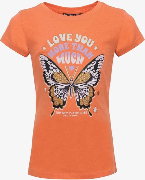 TwoDay meisjes T-shirt met vlinder oranje - Maat 146/152