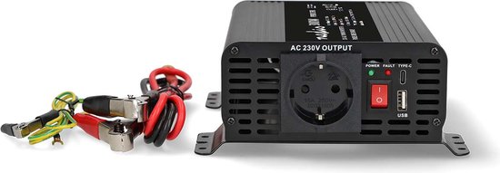 Nedis Auto Omvormer 300W – 12V / 230V – 1x Stopcontact + USB-A & USB-C – Zuivere Sinusgolf – Schroefaansluiting – Spanningsomvormer