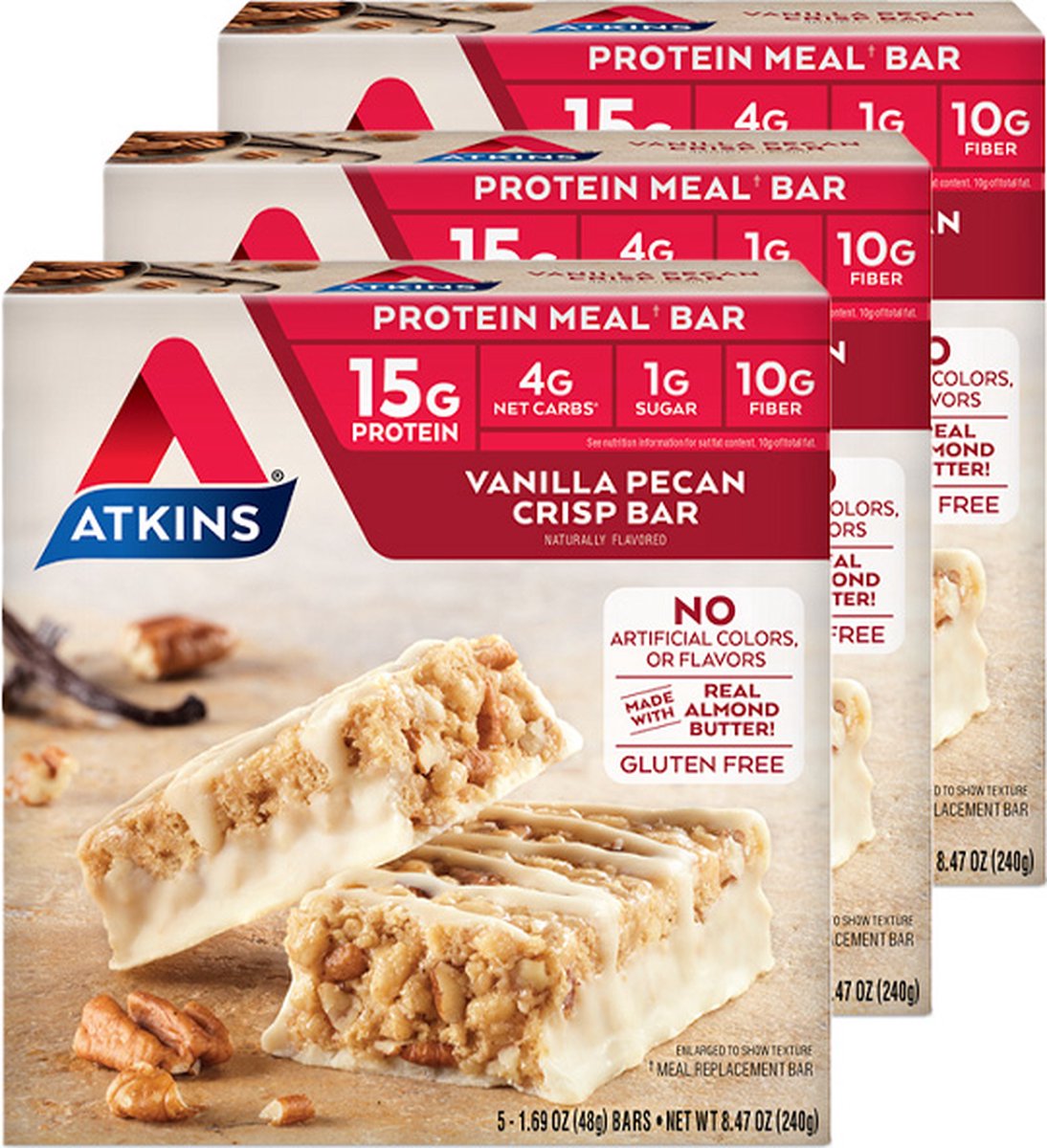 Goedkoopste Atkins | Protein Bar | Vanilla Pecan Crisp Bar | 3 stuks | 3 x 48g
