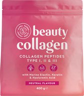 Alpha Foods Beauty Collagen - Collageen poeder met mariene elastine, hyaluronzuur, keratine en silicea, Collageen Peptiden type I, II, III & IV, 400 gram met Neutrale smaal