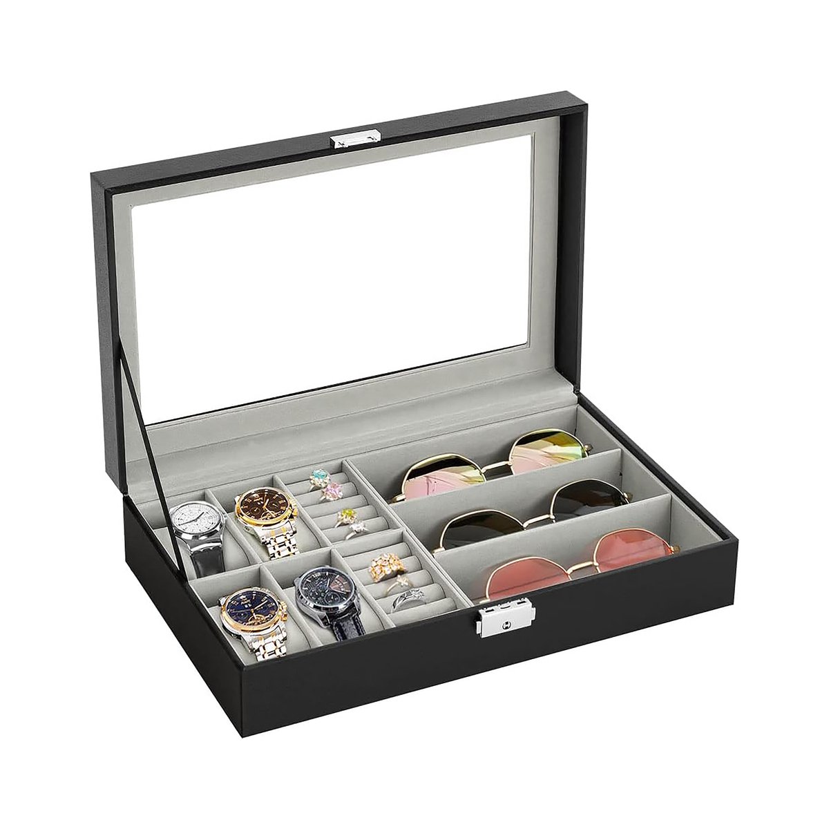 YONO Opbergbox voor Horloges - Brillen - Sieraden - Horloge Box - Zonnebrillen Doos - Organizer - Zwart