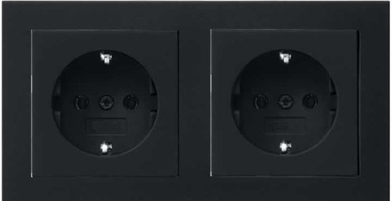 Zwarte wandcontactdoos - Inbouw - Dubbel Stopcontact - Mat Zwart - OVIVO