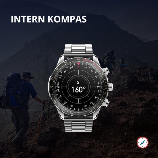 Maoo Titan AMOLED Smartwatch Heren - Stainless Steel en 2 TPU bandjes - Stappenteller - Hartslagmeter - Slaapmonitor - Multisport - Geschikt voor Android en iOS - Zilver
