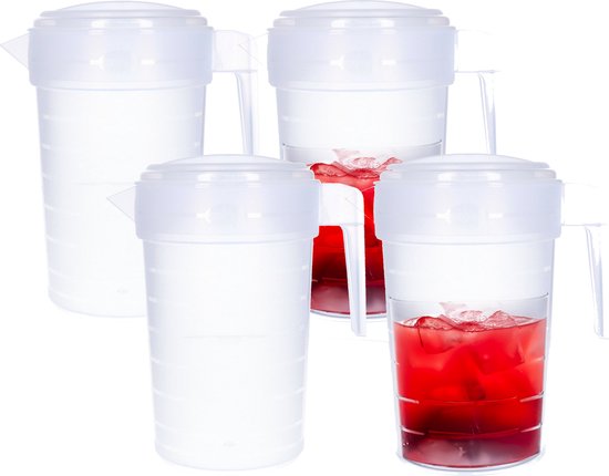 2 x sapkan met deksel, 2 l kan van kunststof, waterkan voor koelkast, waterkan met handvat, waterkan voor ijsthee, sap, limonade, melk, koude dranken, voor feestjes