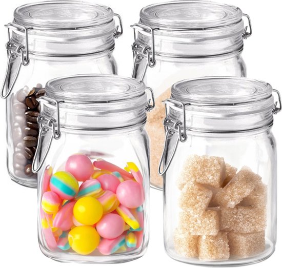 10x Weckpotten/inmaakpotten met klepdeksel en beugelsluiting 1 liter - Inmaakpotten - Weckpotten - D 10,6 cm