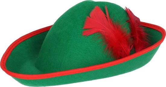 Bristol Novelty carnaval verkleed hoed - Robin Hood - groen - heren - met veertje - boswachter/strijder