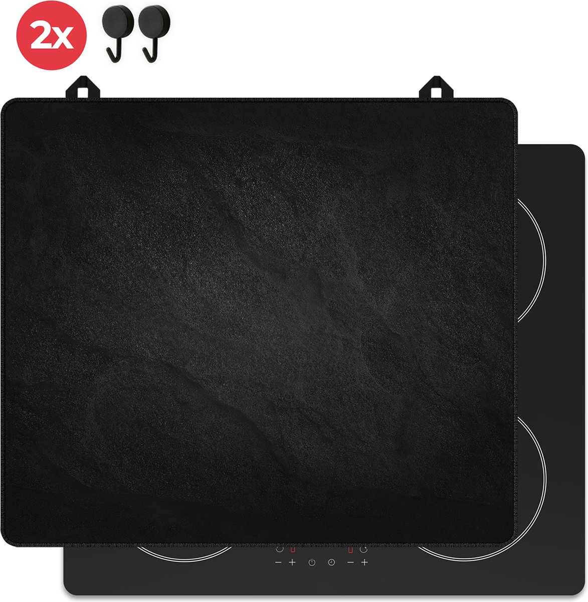 KitchyMist Inductie Beschermer 60x52 cm - Stenen Muur in het Zwart - Kookplaat Beschermer - Afdekplaat voor Kookplaat - Inductie Mat - Spatscherm Achterwand Keuken