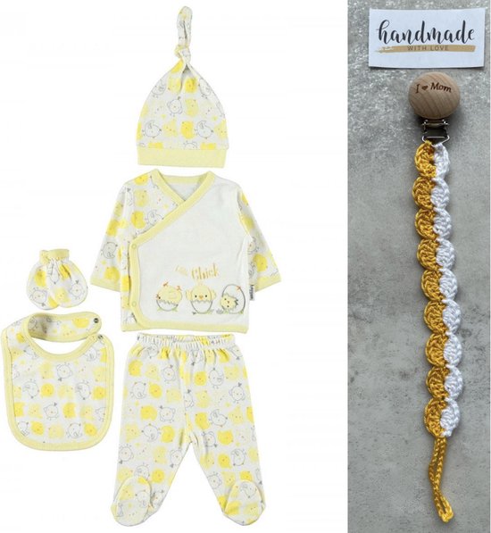 5-delige baby newborn kledingset - Fopspeenkoord cadeau - Newborn set - Little Chick Babykleding - Babyshower cadeau - Kraamcadeau