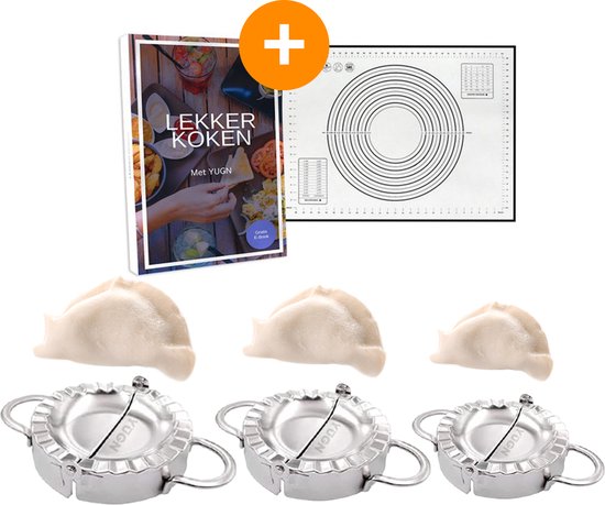 Foto: Yugn dumpling maker set van 3 formaten 7 5 8 5 9 5 cm inclusief siliconenmat als ravioli maker pastei maker empanada maker te gebruiken ravioli vorm ebook toegang cadeautip