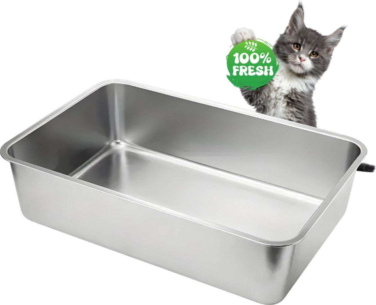 Hygiënische Aluminium Kattenbak - Grote Kattenbak van Aluminium - Maine Coon - Open Kattenbak XXL (60 x 40 x 15)