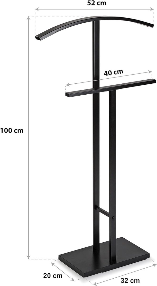 Relaxdays dressboy, voor jasjes, broeken, HBD: 121 x 45 x 33,5 cm, kledingstandaard mannen & vrouwen, met plateau, zwart