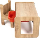 Industrial living kindertafel met lade - Kinderbureau met kinderstoel- Activiteitentafel - Speeltafel - Tekentafel - Hout - Walnoot