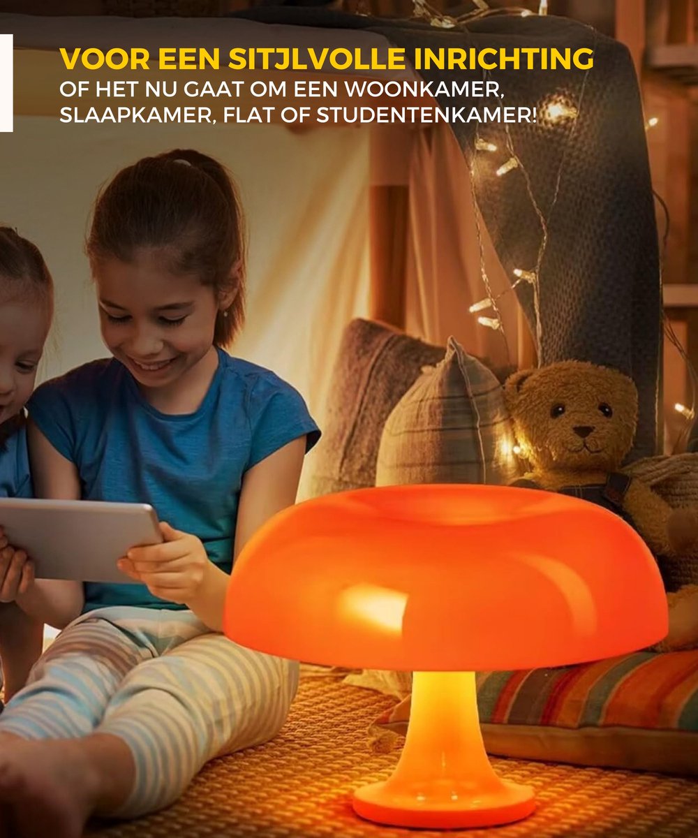 Paddestoel Tafellamp, 3 Kleuren Licht Paddenstoel Bedlampje voor Decoratie ( Oranje, openingsgrootte: 7-15 cm / 2,8-5,9 inch