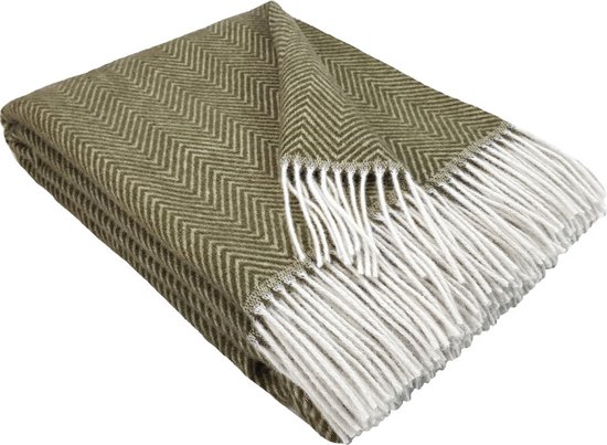 Plaid Laine - HELSINKI - Vert olive (140x200cm) - Couverture en Laine - 100% Pure Laine vierge - Collection Plaids.shop®