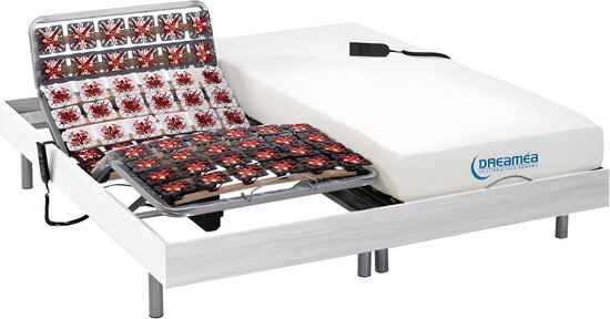 DREAMEA Elektrische bedbodem en matras met vormgeheugen HESIODE III van DREAMEA - motoren OKIN - wit - 2 x 90 x 200 cm L 200 cm x H 35 cm x D 180 cm