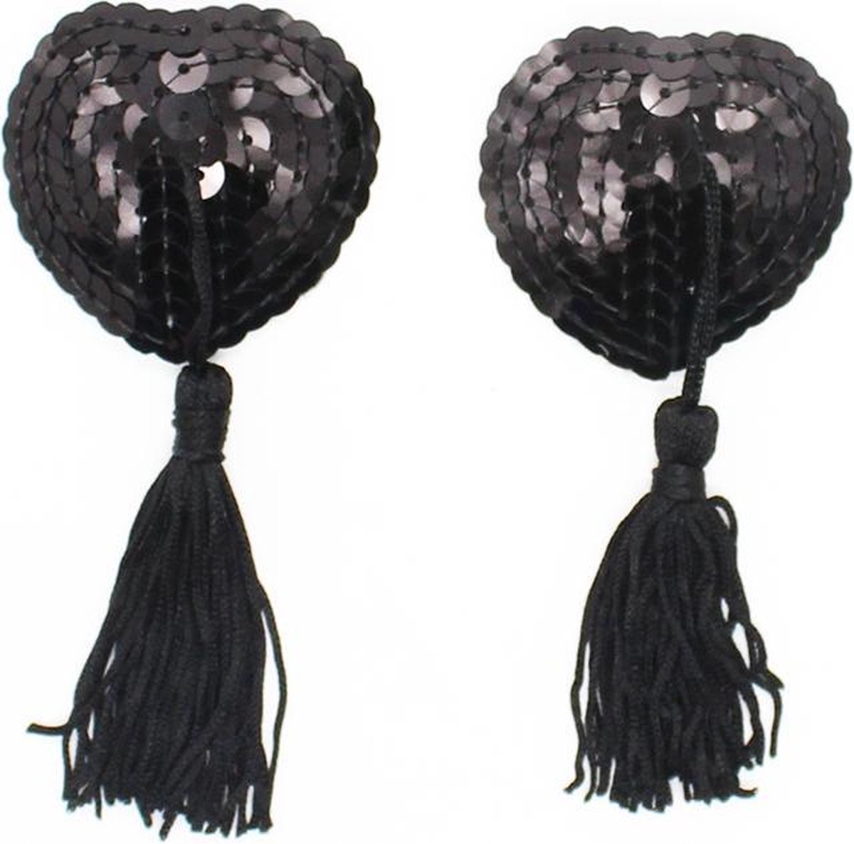 Zwarte Hartvormige Tepelsticker Nippel Sticker met Tassel - herbruikbaar.