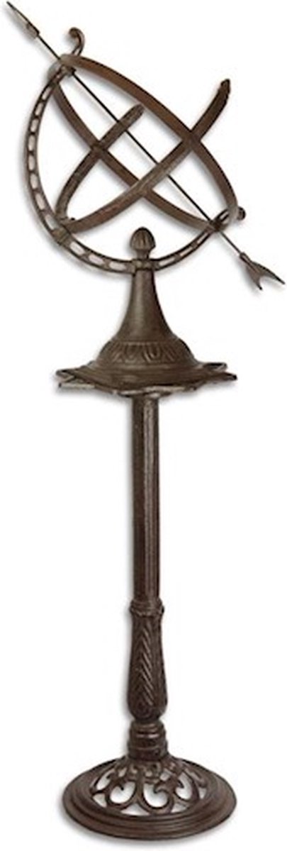 Maddeco - gietijzeren zonnewijzer op standaard - bruin - 120 cm hoog - gietijzer