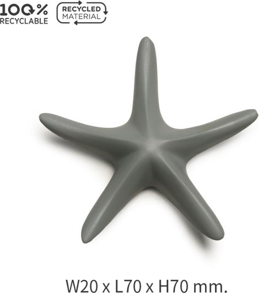 Qualy - Licht Grijs “Sea Star Magnet” W20 x L70 x H70 mm 24 gr Koelkastmagneet | Whiteboard Magneet | Magnet - Magneten