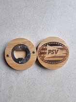 Opener PSV - Hout - Magneet - Cadeautip - Voetbal - Vaderdag - Logo - Rond - Ophangen - Flesopener - Dopopener - Barbenodigdheden - Bamboe