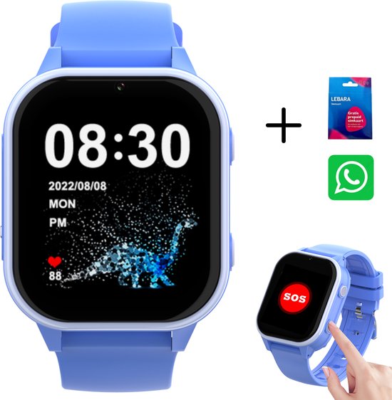 Smartwatch Kinderen Met Whatsapp - GPS Horloge kind - HD Videobellen - GPS Tracker Kind - Stappenteller - Incl Simkaart