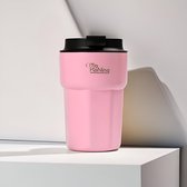 Reisbeker 350ML, geïsoleerde koffiekop met lekvrij deksel, herbruikbare koffiekopjes voor op reis, roestvrijstalen koffiemok voor hete en koude koffie, water en thee (Roze)