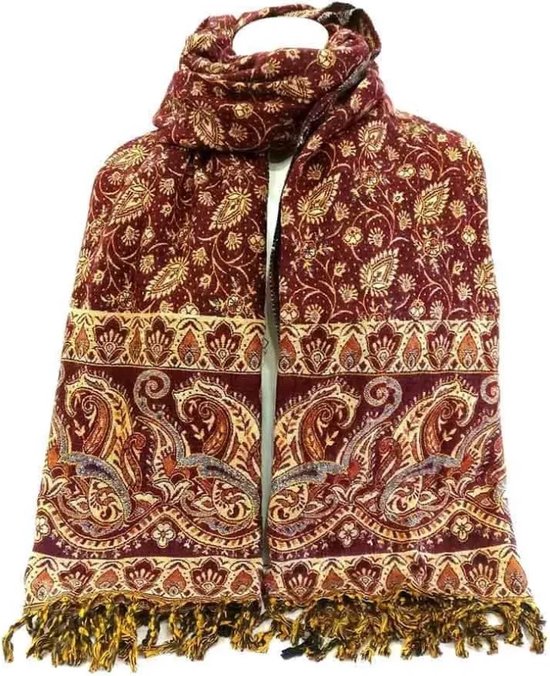 Omslagdoek - Paisley - Grote Sjaal - Rood/Bruin - Meditatiedeken - Dekentje - Plaid - Woondeken - 210x110cm - nm02